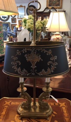 BOUILLOTTE STYLE BRASS LAMP 11"W X 10"D X 23"H $195