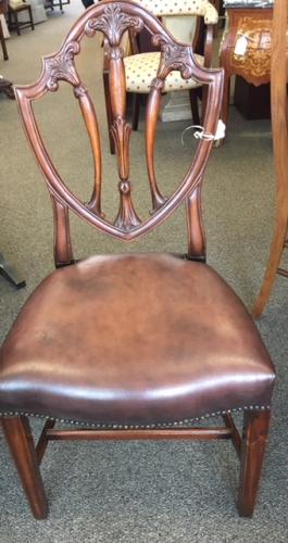 SET OF 6 + 2 THEODORE ALEXANDER SHIELD BACK DINING CHAIRS W/ LEATHER SEATS 20"W X 17"D X 38"H $1995 SET
