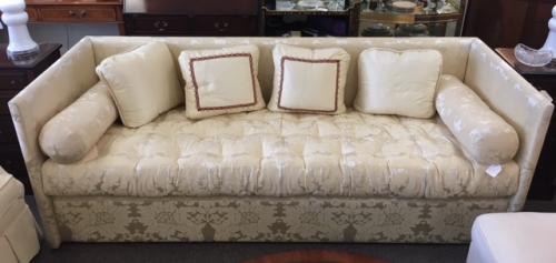 TUFTED BEIGE DAMASK SOFA 90"W X 35"D X 33"H $795