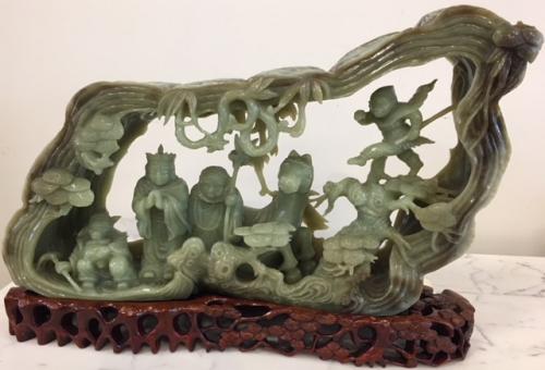 NATURAL BOULDER CARVING IN NEPHRITE ON STAND c19th CENTURY CHINA $1295