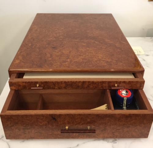 BURL WOOD LAP DESK $495