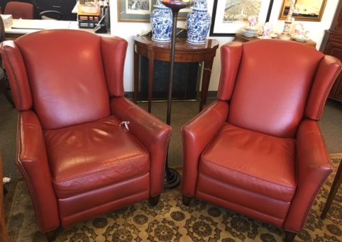 PR BRADINGTON YOUNG RED LEATHER CHAIRS (Can Recline) 34"W X 33"D X 41"H $1295 PAIR