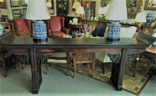 CHINESE ELM ALTAR TABLE SINGLE PLANK TOP W/ EARS LATE 18th CENTURY 104"W X 19"D X 38"H $1795