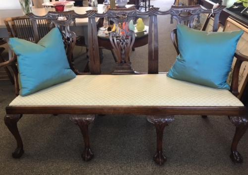 ENGLISH CHIPPENDALE ANTIQUE MAHOGANY TRIPLE SETTEE 66"W X 21"D X 38"H $2595