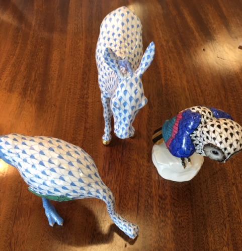 HEREND OSTRICH-BLUE $220 HEREND DONKEY-BLUE $225 HEREND OWL-BLACK $220