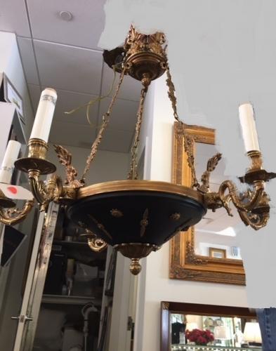 6 CANDLE BRONZE FRENCH STYLE CHANDELIER W/ BLACK BASE 25"DIAMETER X 25"H $295