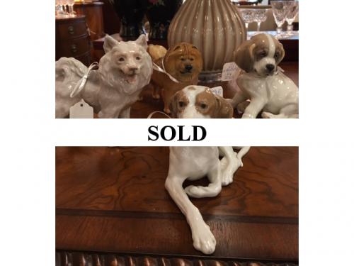 COLLECTION OF DOG FIGURINES INCLUDING ROYAL COPENHAGEN & NYMPHENBURG