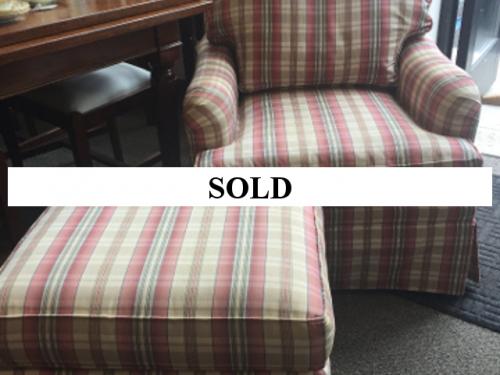 UPHOLSTERED PLAID SMALL CLUB CHAIR WITH OTTOMAN $295