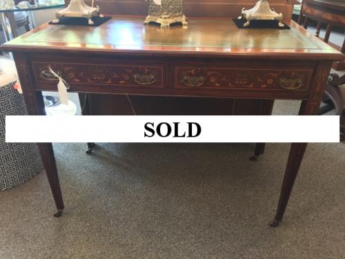 ENGLISH ANTIQUE MAHOGANY WRITING TABLE WITH INLAY 21" X 40" $1895