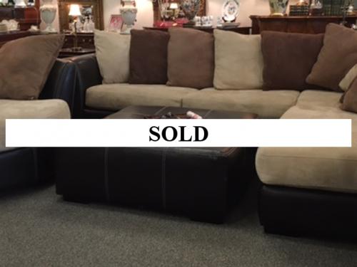 LEATHER SECTIONAL SOFA WITH OTTOMAN AND ROUND SWIVEL CHAIR $1795