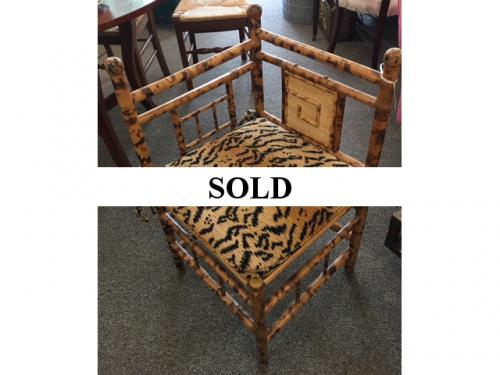 BAMBOO CORNER CHAIR WITH LEOPARD SEAT $250