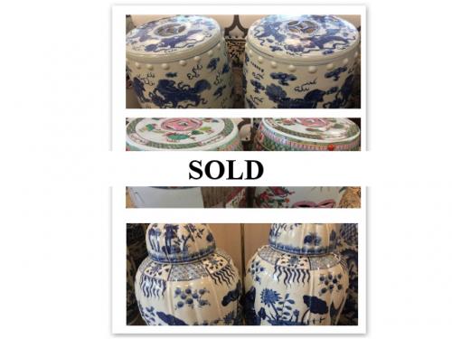 COLLECTION OF PORCELAIN GARDEN SEATS & VASES PAIR $295 - $450