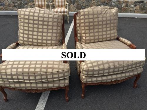 PAIR OF FRENCH CHAIRS WITH GOLD UPHOLSTERY $595