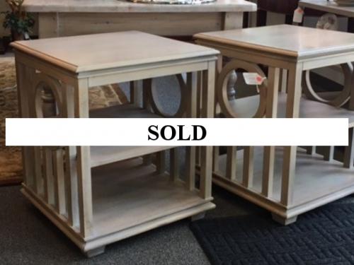 TWO-TIER WHITE BEDSIDE TABLES PAIR $240