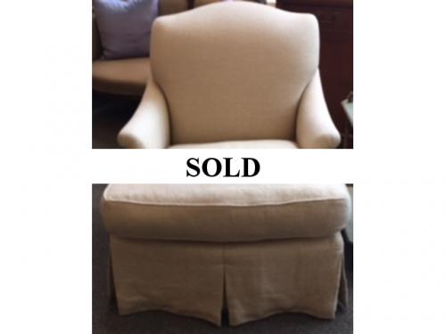 BEIGE BASKETWEAVE CLUB CHAIR $495