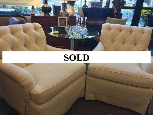 PAIR OF BEIGE TUFTED CLUB CHAIRS $595