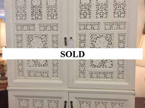 CARVED WHITE PAINTED CABINET - GREAT FOR A BAR $1495